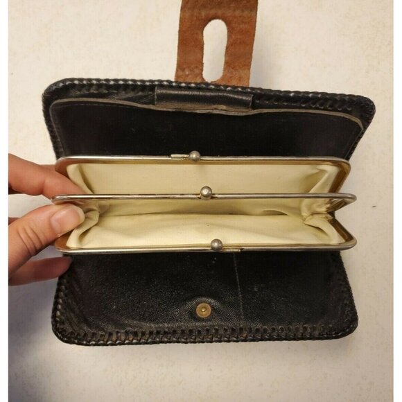 Vtg Hand Tooled Butterfly Brown Leather Wallet Coin Pocket, 7.5" x 4" - Picture 6 of 8